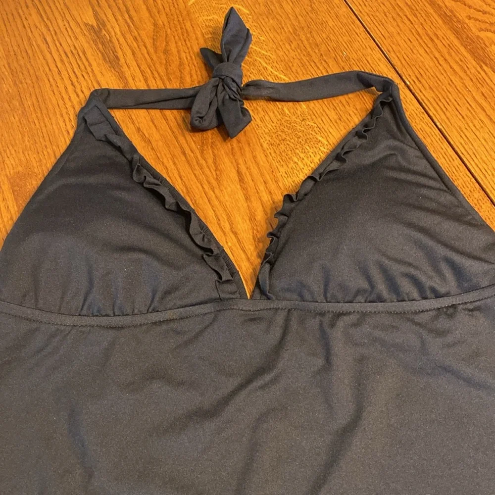 Bisou Bisou Black Ruffled Halter Tankini Top XL
